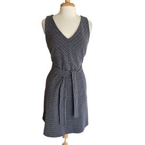 Loft Dress Blue White A Line Belted Size 14